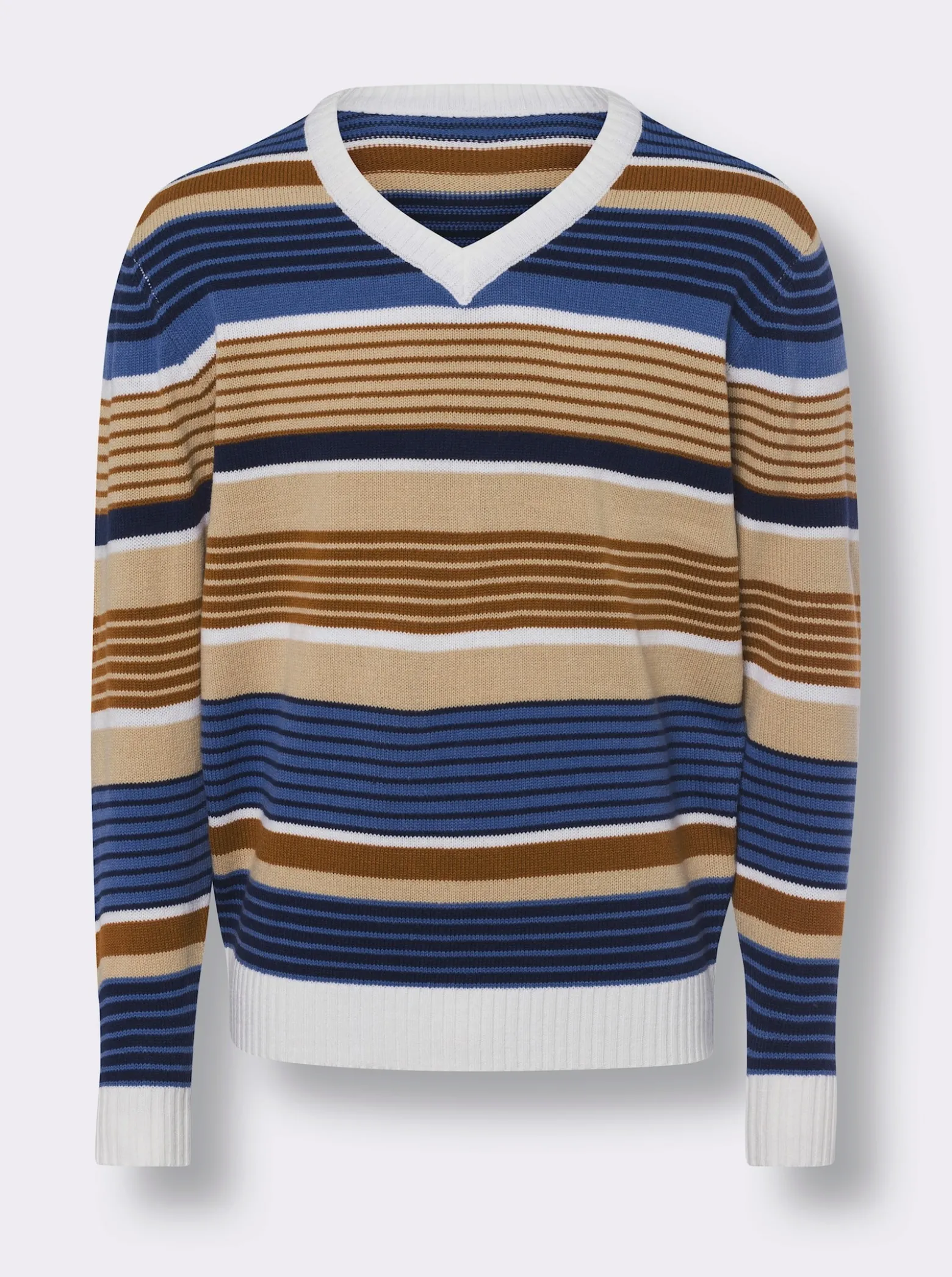 V-Ausschnitt-Pullover mit Ringel-Muster