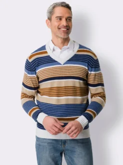 V-Ausschnitt-Pullover mit Ringel-Muster