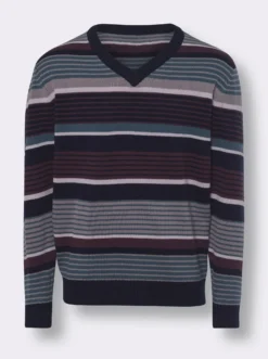 V-Ausschnitt-Pullover mit Ringel-Muster