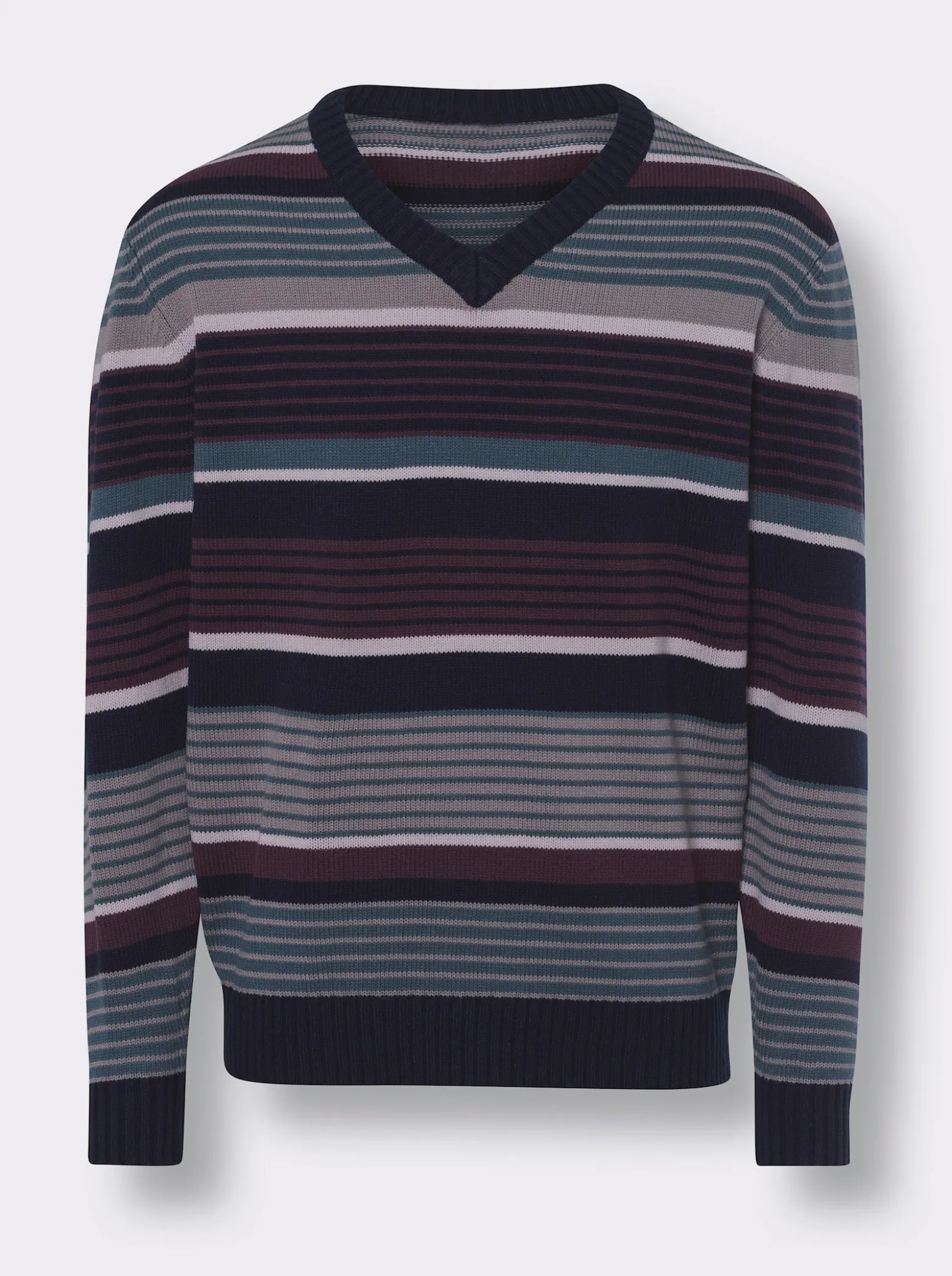 V-Ausschnitt-Pullover mit Ringel-Muster