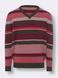 V-Ausschnitt-Pullover mit Ringel-Muster