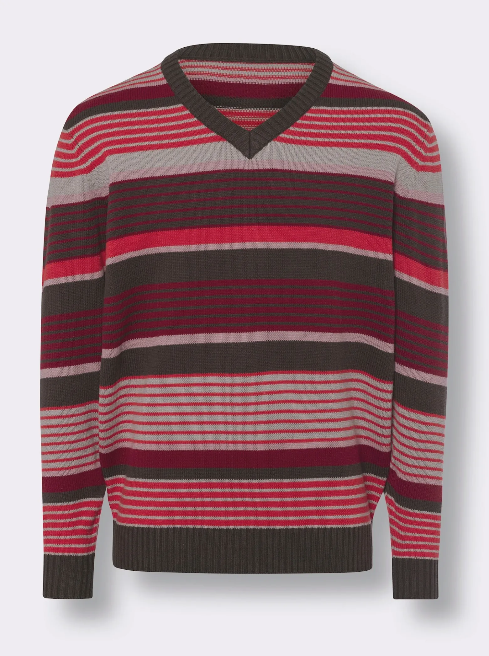 V-Ausschnitt-Pullover mit Ringel-Muster