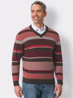 V-Ausschnitt-Pullover mit Ringel-Muster