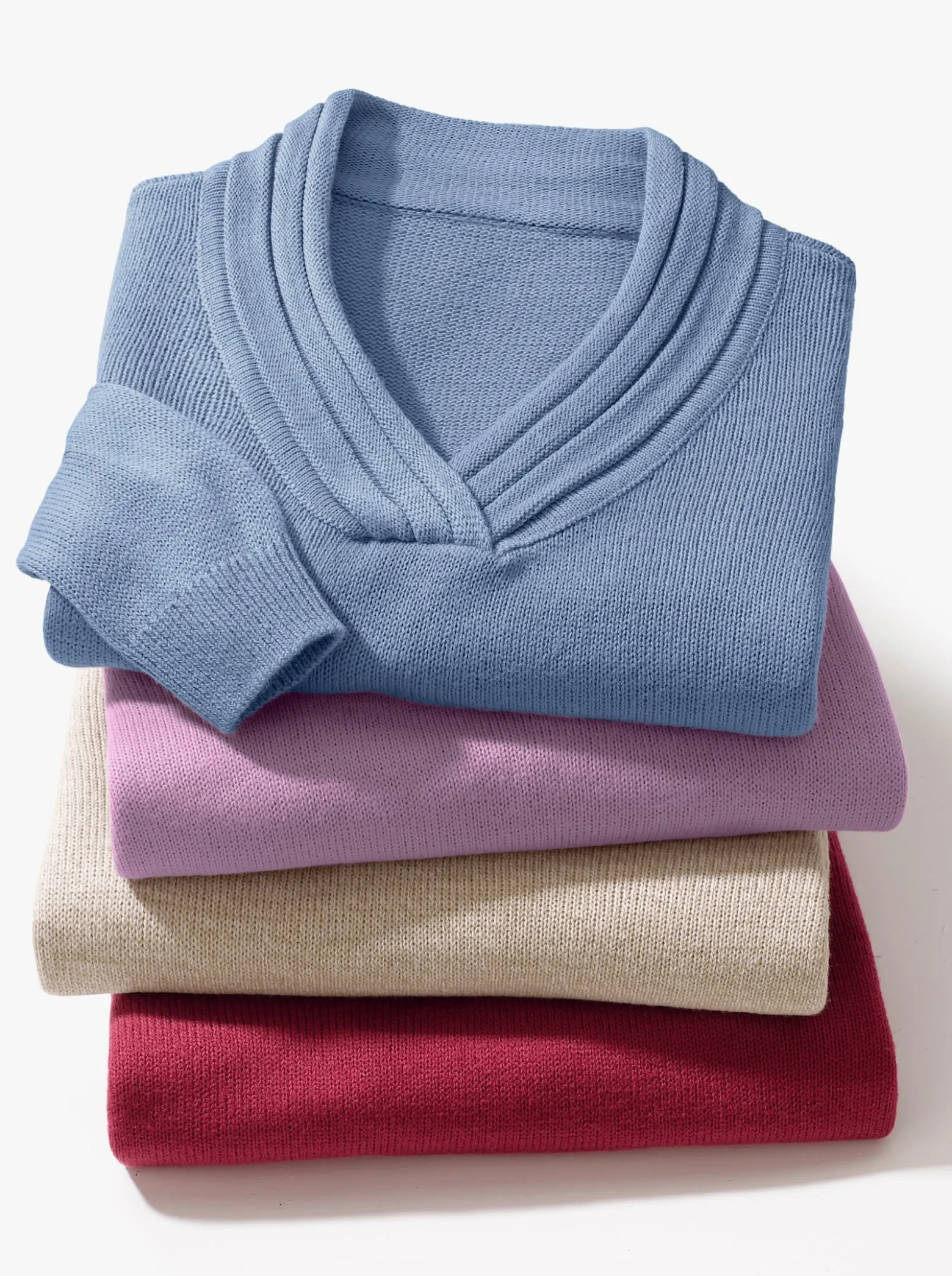 V-Ausschnitt-Pullover mit Rollkante