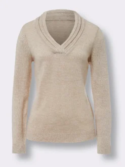 V-Ausschnitt-Pullover mit Rollkante