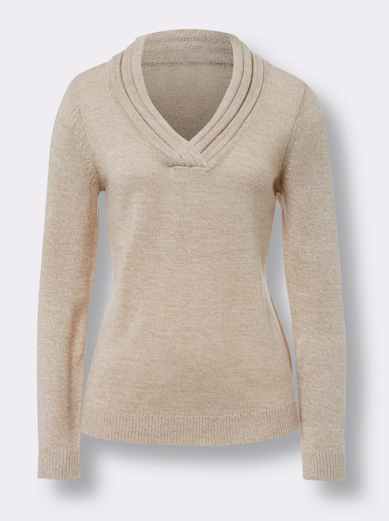 V-Ausschnitt-Pullover mit Rollkante