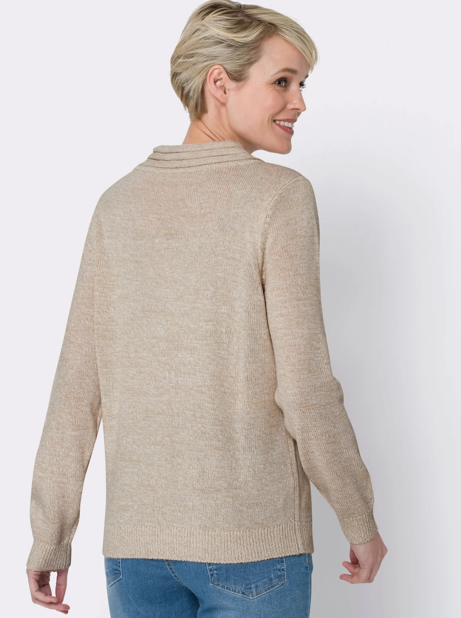V-Ausschnitt-Pullover mit Rollkante