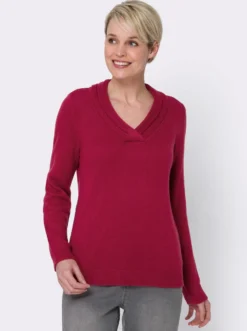 V-Ausschnitt-Pullover mit Rollkante