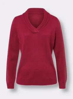 V-Ausschnitt-Pullover mit Rollkante