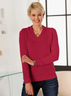 V-Ausschnitt-Pullover mit Rollkante