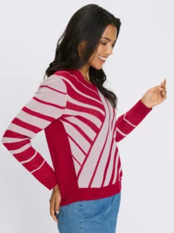 V-Ausschnitt-Pullover mit Streifen-Muster