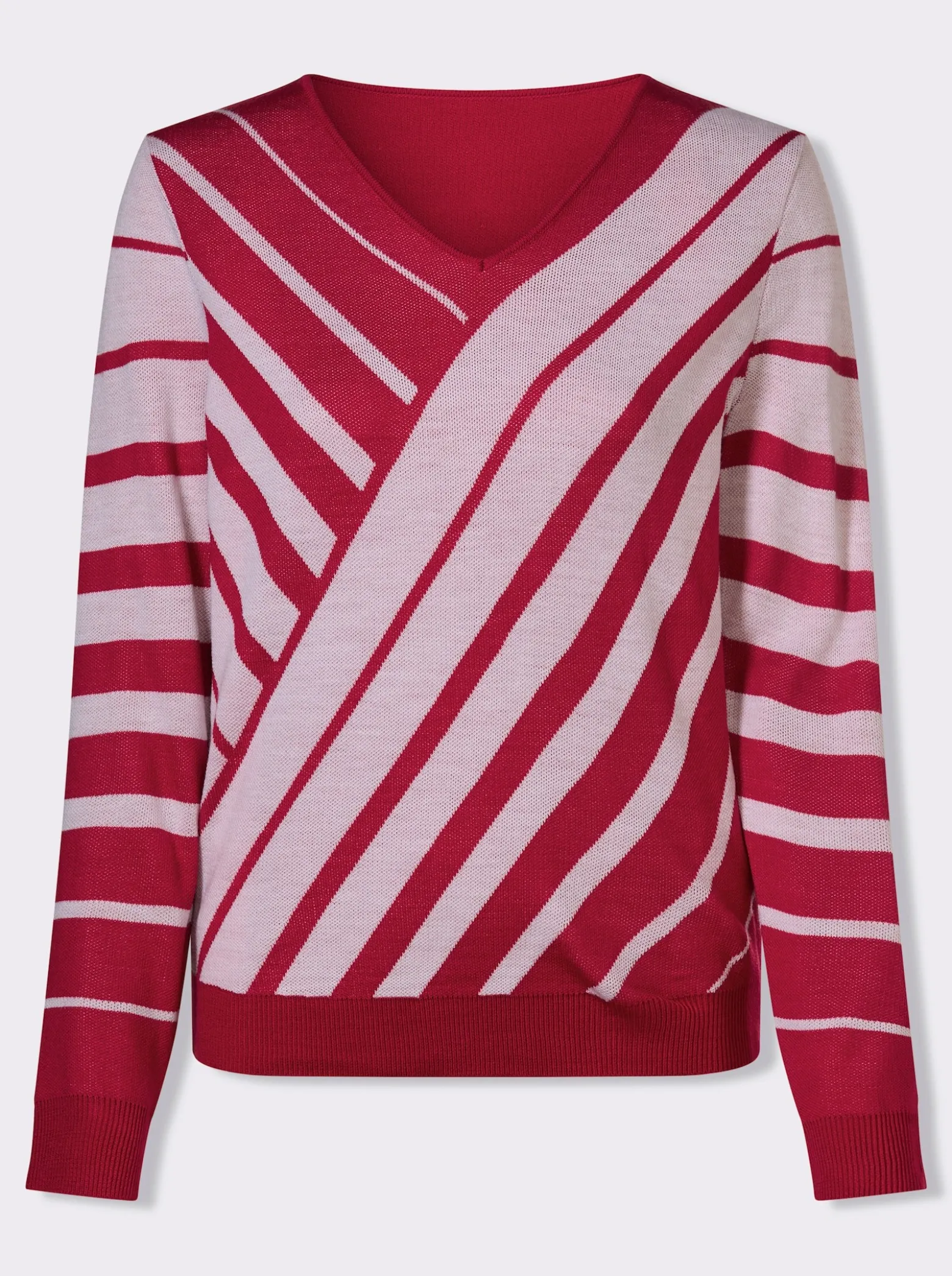 V-Ausschnitt-Pullover mit Streifen-Muster