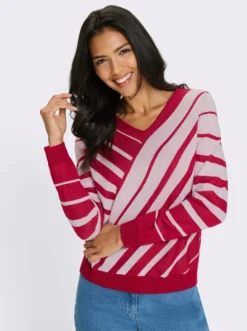 V-Ausschnitt-Pullover mit Streifen-Muster