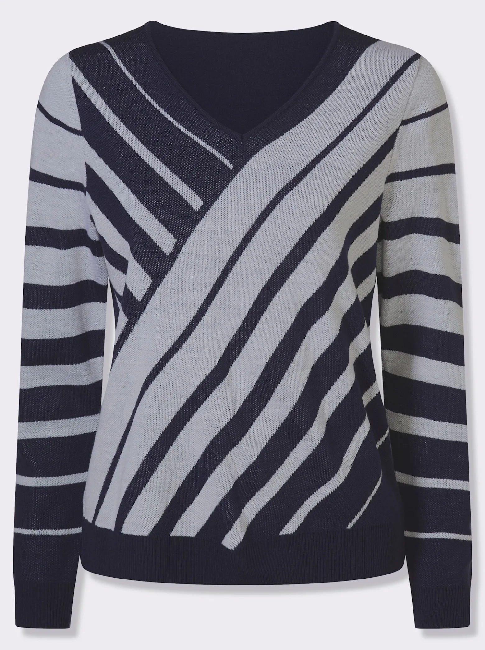 V-Ausschnitt-Pullover mit Streifen-Muster