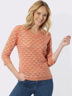 V-Ausschnitt-Pullover mit Strickmuster