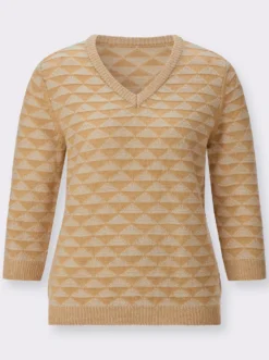 V-Ausschnitt-Pullover mit Strickmuster