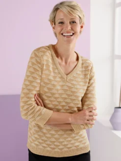 V-Ausschnitt-Pullover mit Strickmuster