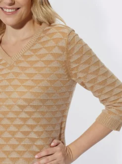 V-Ausschnitt-Pullover mit Strickmuster