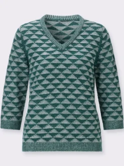 V-Ausschnitt-Pullover mit Strickmuster