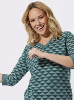 V-Ausschnitt-Pullover mit Strickmuster