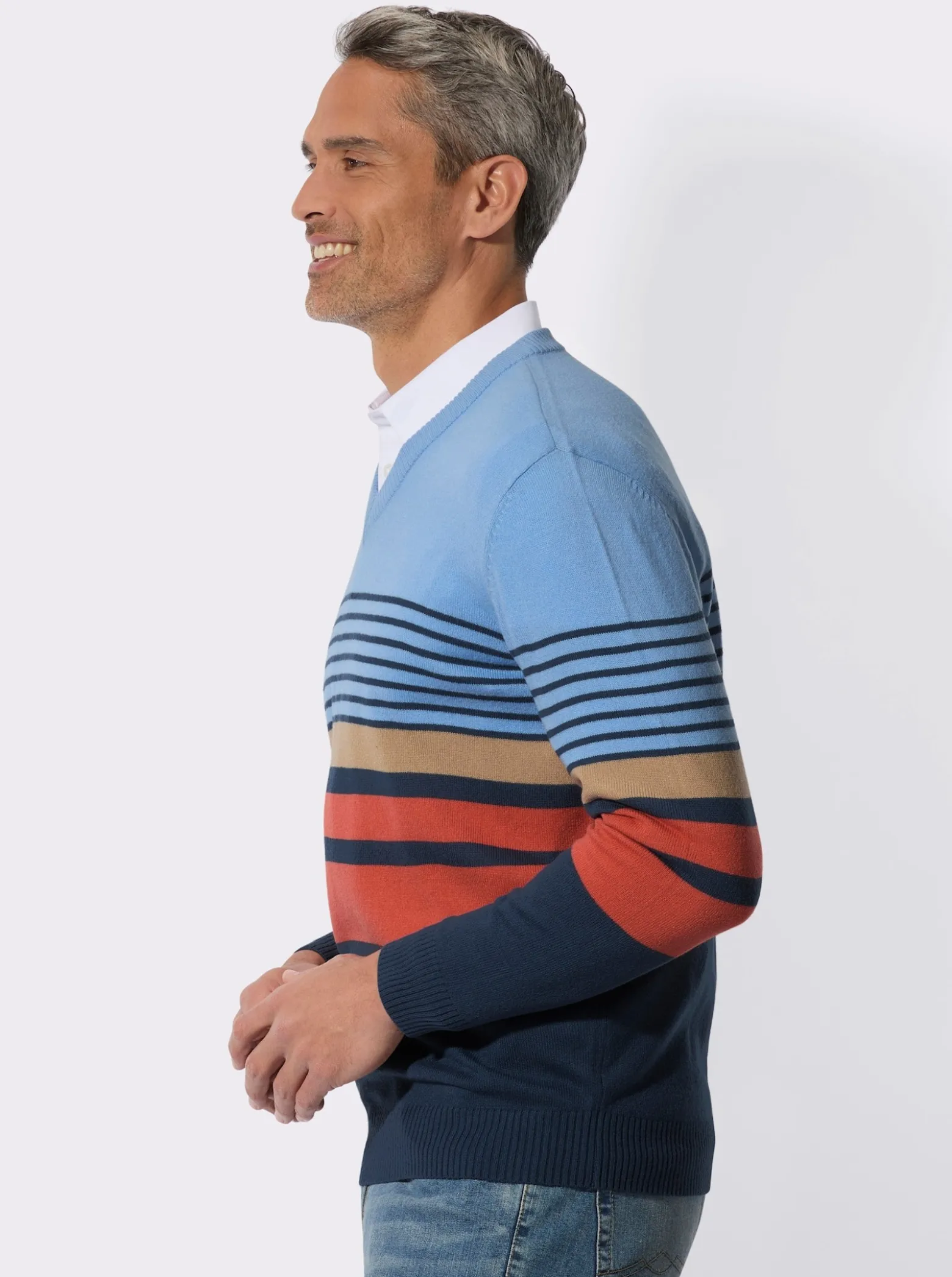 V-Ausschnitt-Pullover mit Streifen-Muster