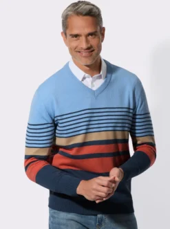 V-Ausschnitt-Pullover mit Streifen-Muster