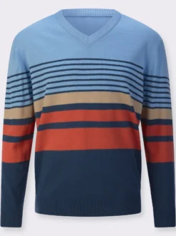 V-Ausschnitt-Pullover mit Streifen-Muster