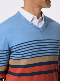 V-Ausschnitt-Pullover mit Streifen-Muster