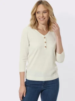 V-Ausschnitt-Pullover mit Zierknopfleiste
