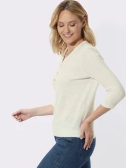 V-Ausschnitt-Pullover mit Zierknopfleiste