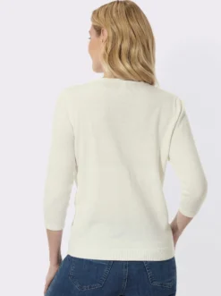 V-Ausschnitt-Pullover mit Zierknopfleiste