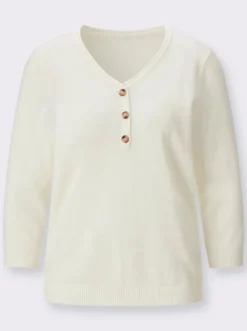 V-Ausschnitt-Pullover mit Zierknopfleiste