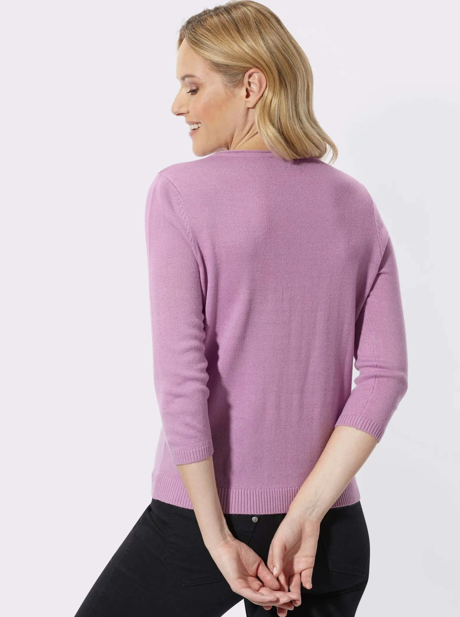 V-Ausschnitt-Pullover mit Zierknopfleiste