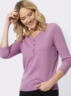 V-Ausschnitt-Pullover mit Zierknopfleiste