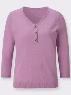 V-Ausschnitt-Pullover mit Zierknopfleiste