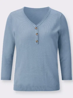 V-Ausschnitt-Pullover mit Zierknopfleiste