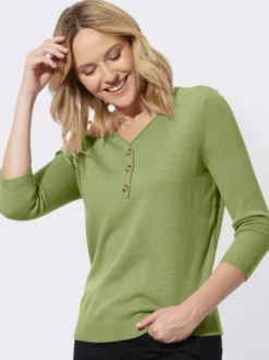 V-Ausschnitt-Pullover mit Zierknopfleiste