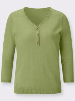 V-Ausschnitt-Pullover mit Zierknopfleiste