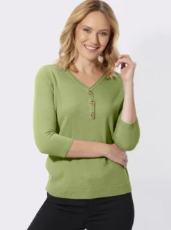 V-Ausschnitt-Pullover mit Zierknopfleiste