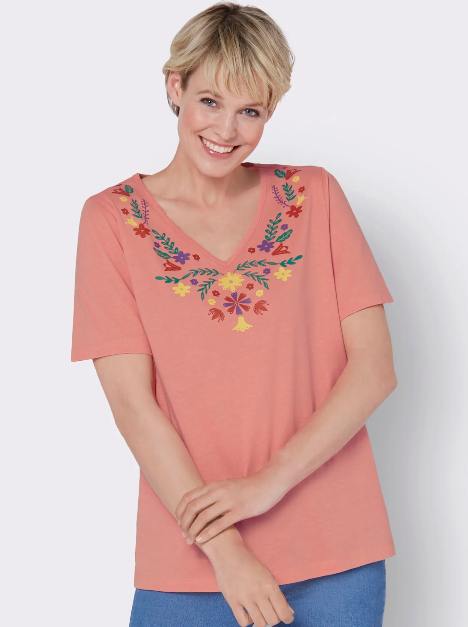 V-Shirt mit floralem Druck