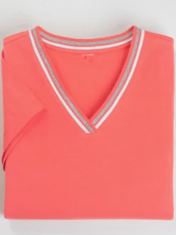 V-Shirt mit gerippten Ringel-Akzenten