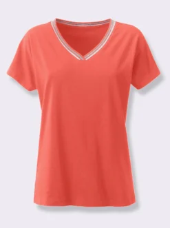 V-Shirt mit gerippten Ringel-Akzenten