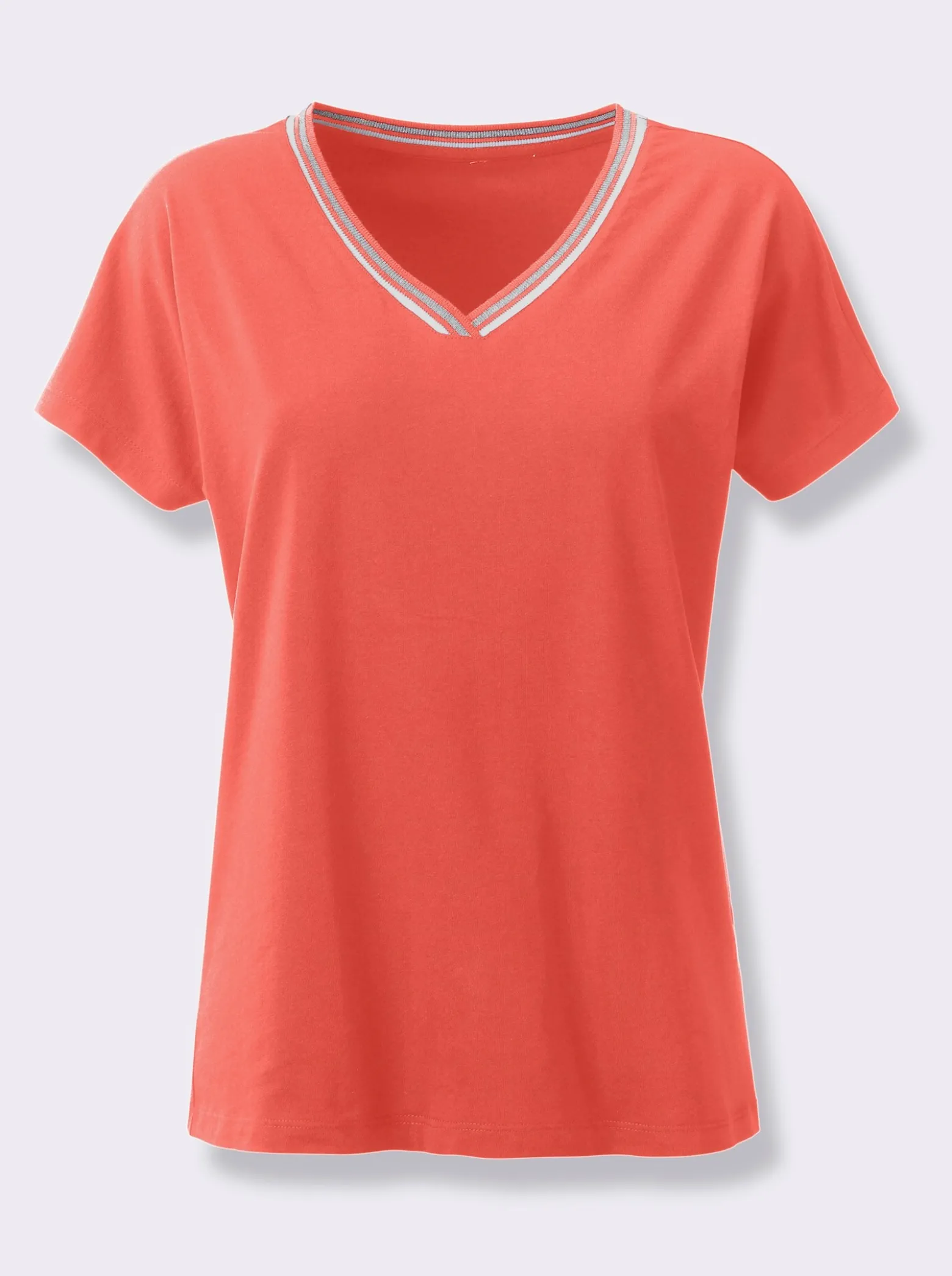 V-Shirt mit gerippten Ringel-Akzenten
