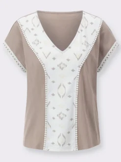 V-Shirt mit Häkelborte
