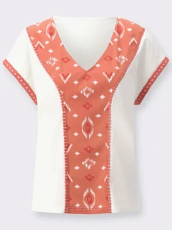 V-Shirt mit Häkelborte