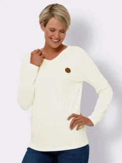 V-Shirt mit Lederimitat-Patch