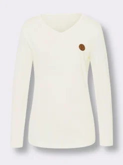 V-Shirt mit Lederimitat-Patch
