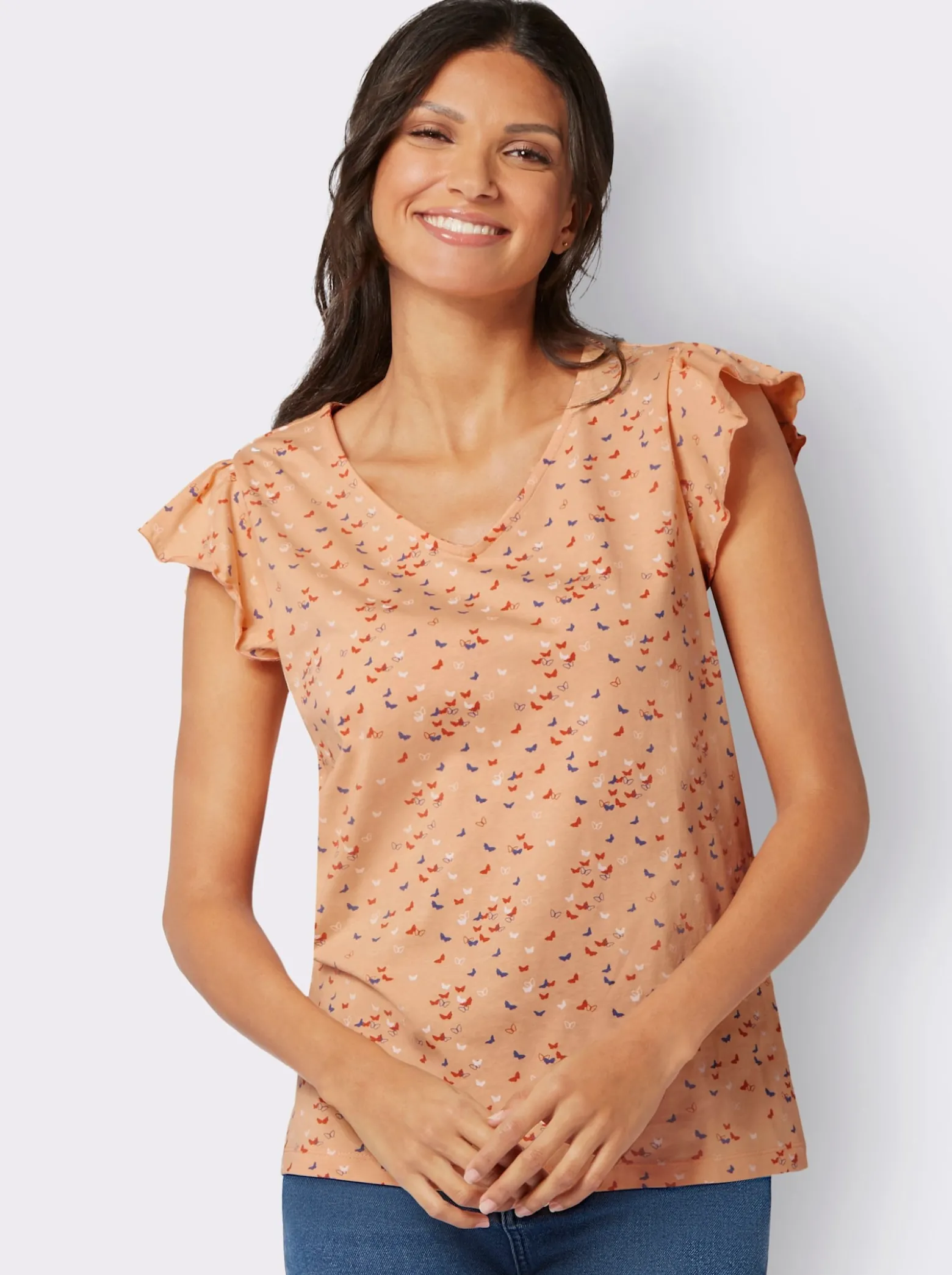 V-Shirt mit Schmetterling-Muster
