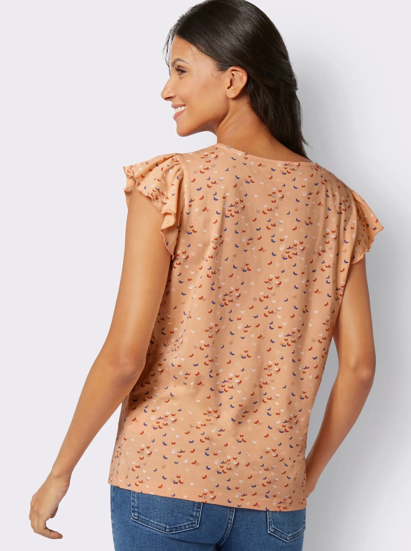 V-Shirt mit Schmetterling-Muster