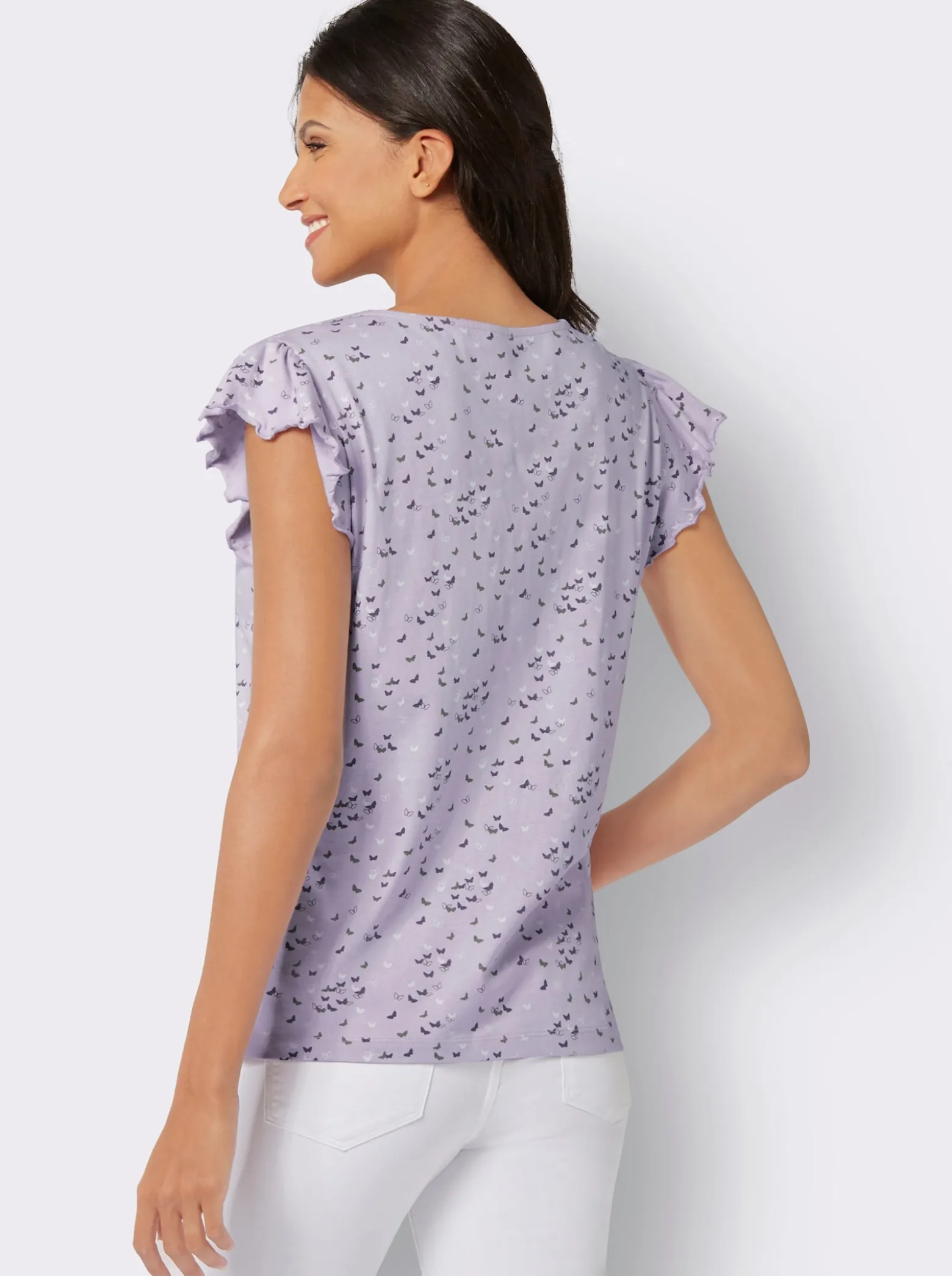 V-Shirt mit Schmetterling-Muster